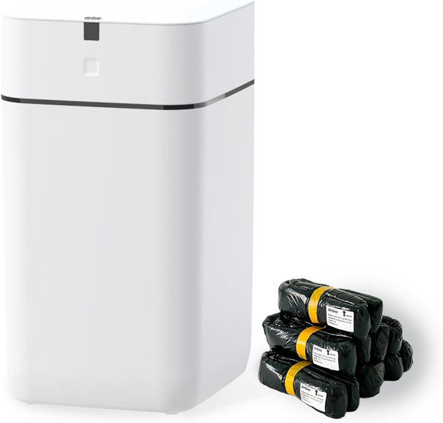 Airdeer A1 4 Gallon Self-Sealing Smart Trash Can — 6 Refill Rings — Black Line