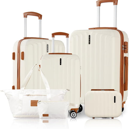 UUH 6-Piece Hardshell Luggage Set with TSA Locks — White