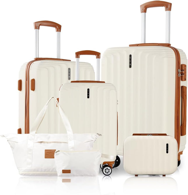 UUH 6-Piece Hardshell Luggage Set with TSA Locks — White
