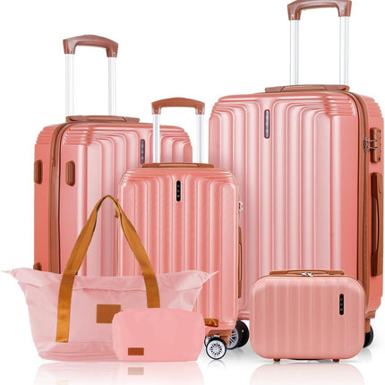 UUH 6-Piece Hardshell Luggage Set with TSA Locks — Rose Gold