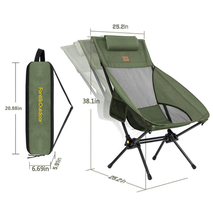 Green FanttikOutdoor Zeta L8 Max rocker camping chair with carry bag and size dimensions